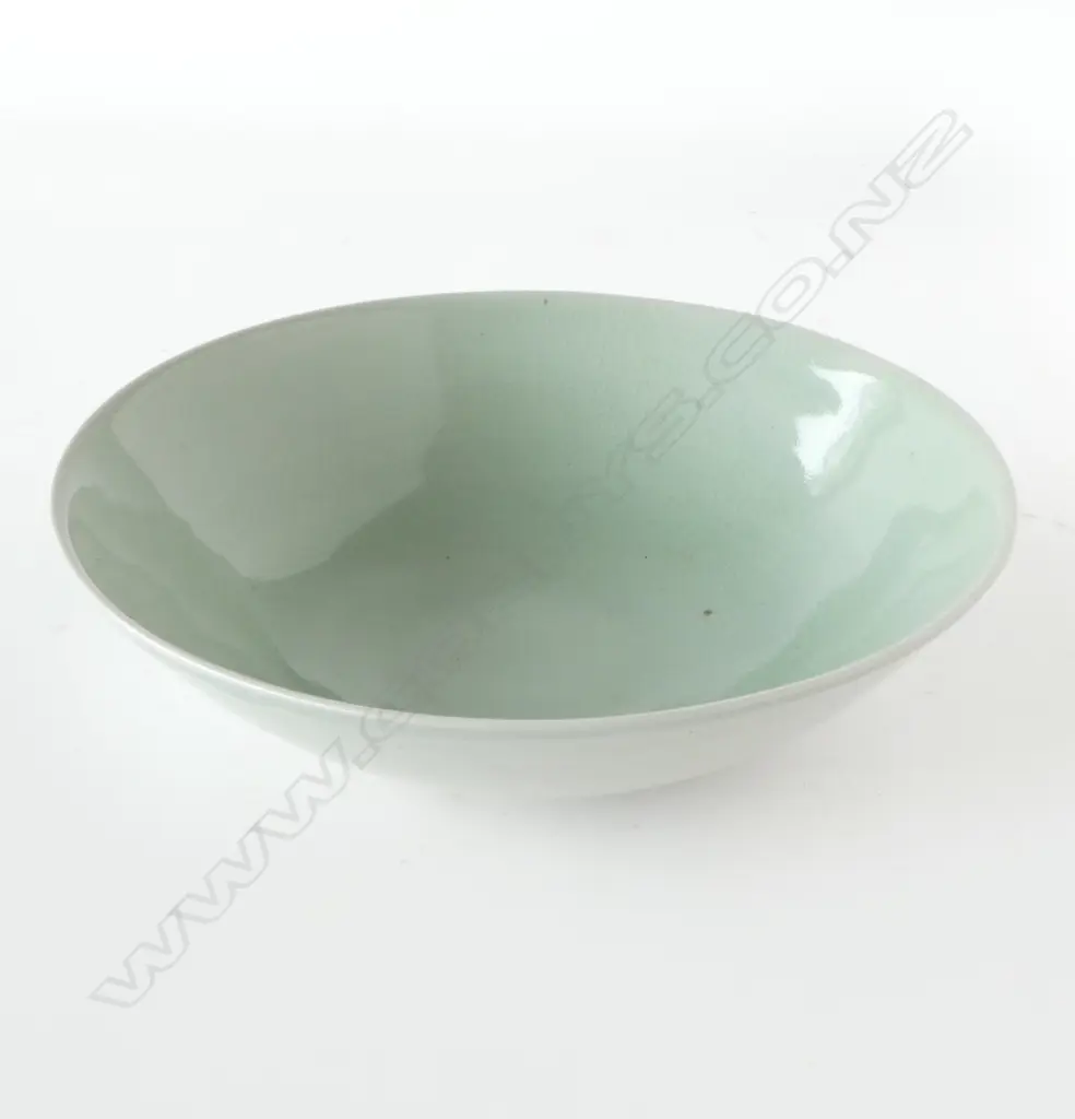 Kelvin Bradford celadon glazed bowl. No maker's mark. Dia.305mm H.90mm. Provenance: purchased from the potter 2001 Image 1++