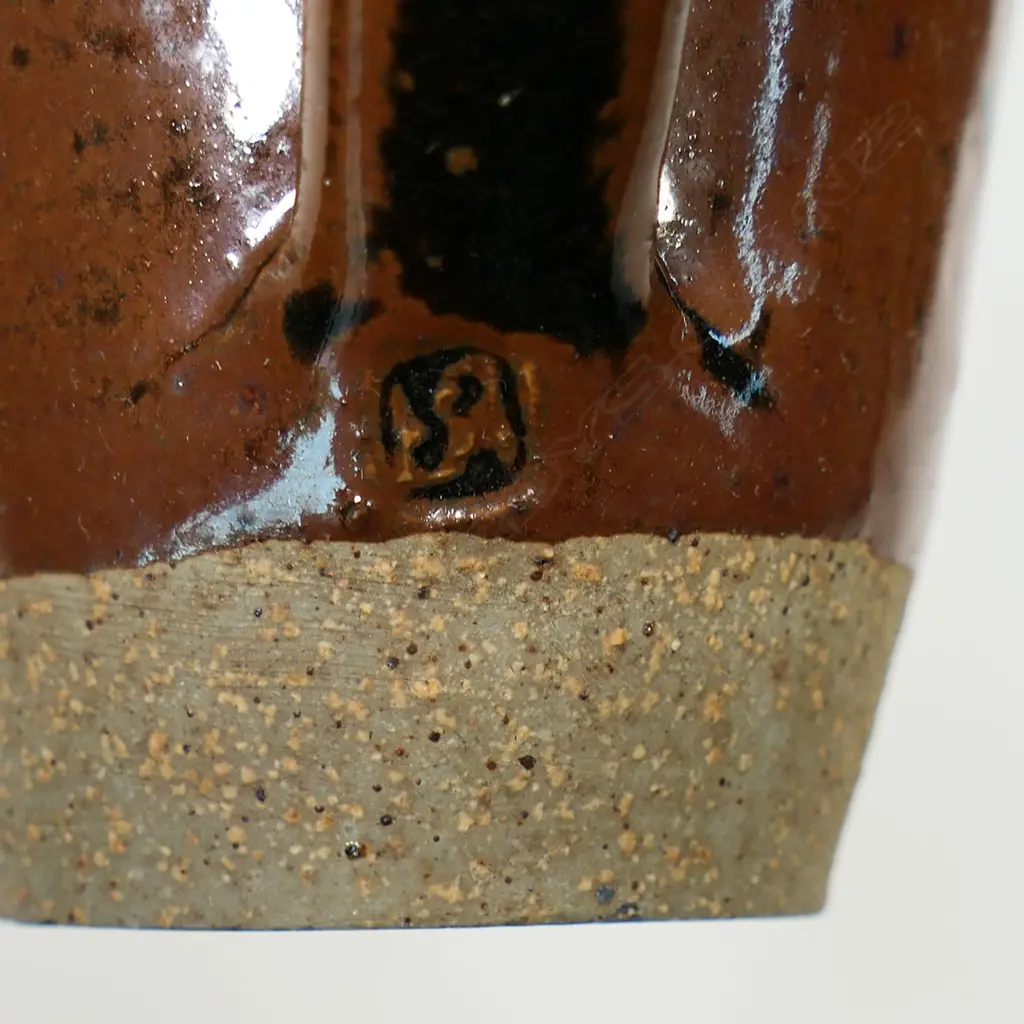 Frank Finan (Auckland) 1960's coffee set; tenmoku glaze brown and black: Coffee pot with four mugs and a jug. Image 1++