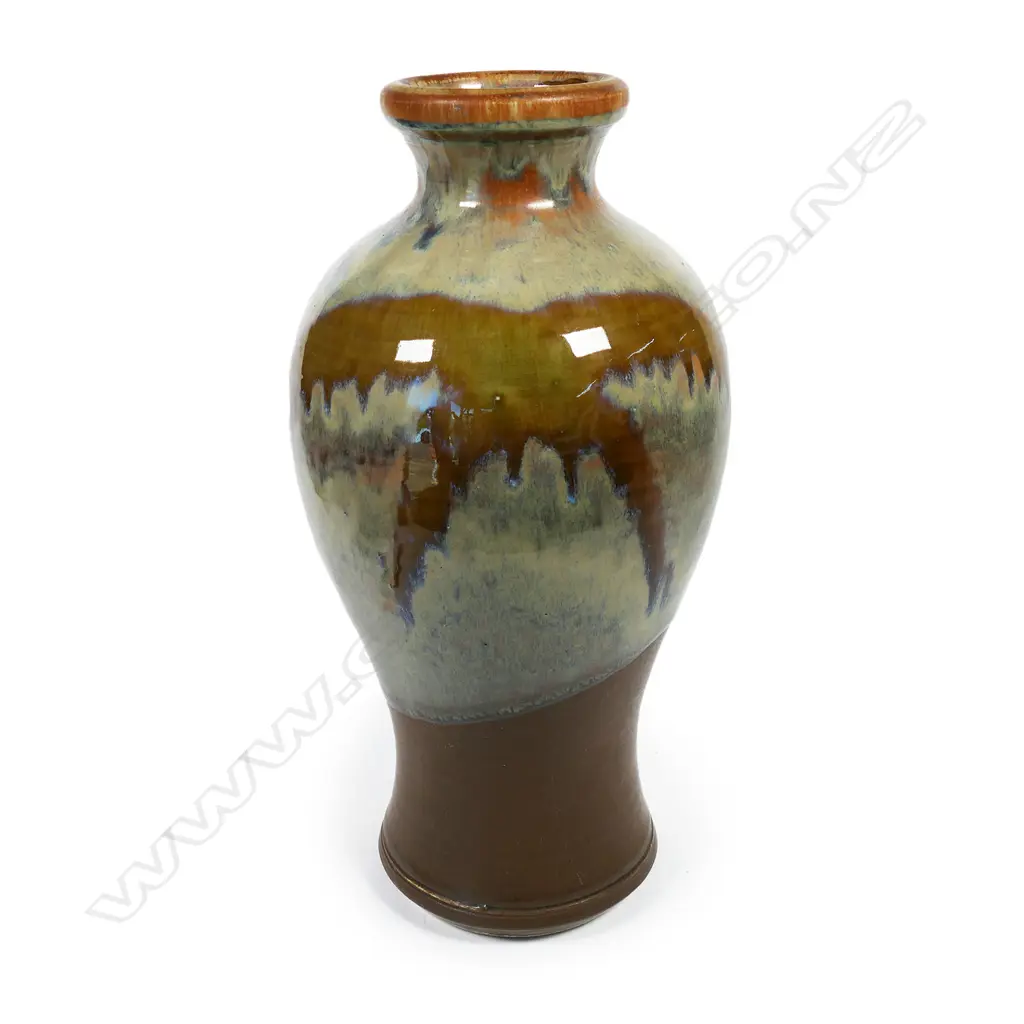 David Huffman tall baluster vase; high lustre glazed body. Potter's mark to base. H.330mm Image 1++