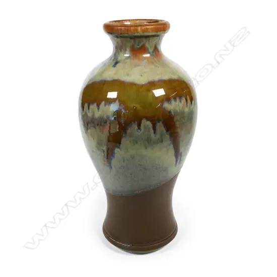 David Huffman tall baluster vase; high lustre glazed body. Potter's mark to base. H.330mm