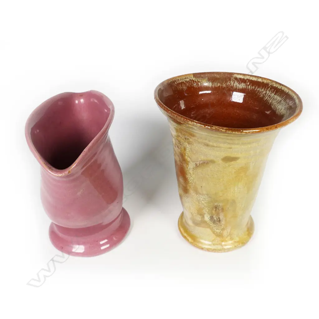 Two Elizabeth Matheson pottery vases - incised marks and dates 1950 & 1956 H's.125 & 113mm. Note: The mark 'PAKA' is the Māori word for baked. Image 1++