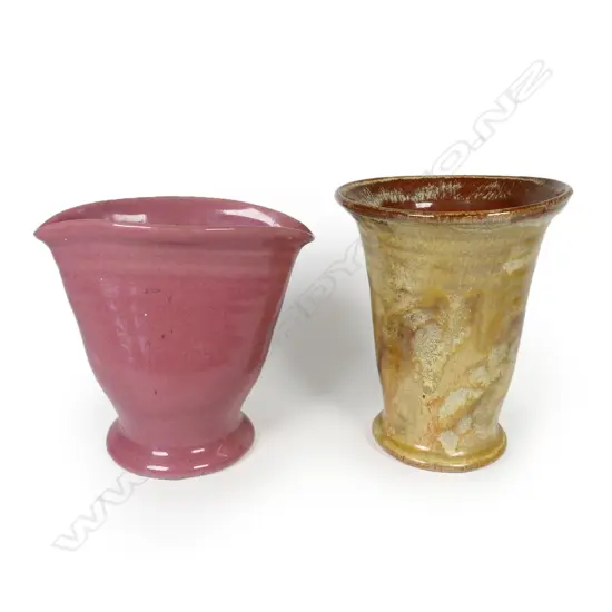 Two Elizabeth Matheson pottery vases - incised marks and dates 1950 & 1956 H's.125 & 113mm. Note: The mark 'PAKA' is the Māori word for baked.