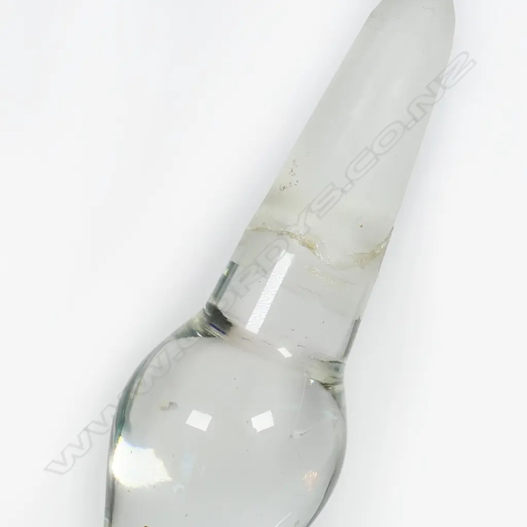 Lynden Over Lava Glass tall perfume bottle with dark green interior and spire stopper -signature etched to base. Purchased 1998. H.300mm (crack in stopper base - not visible when displayed) Image 1++