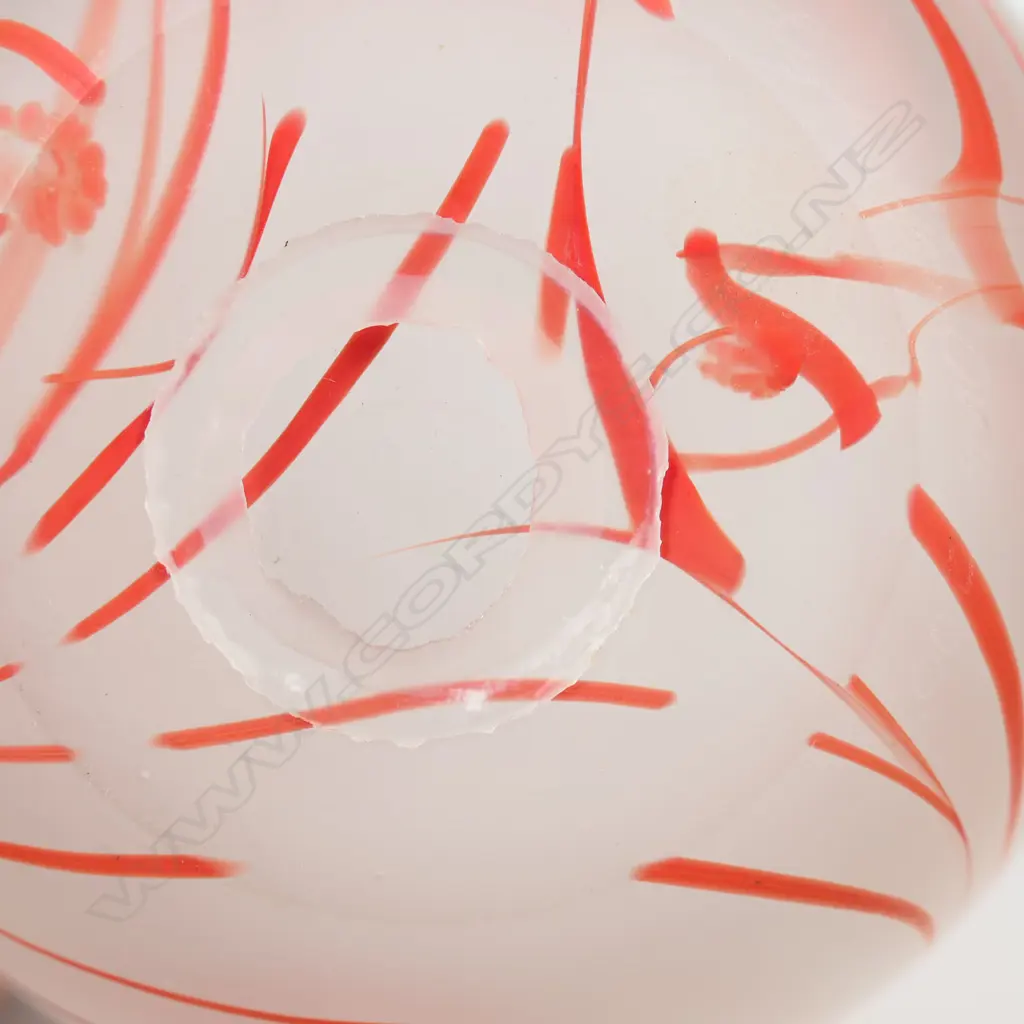 Lynden Over art glass vase with descending red swirls on an opaque ground. H.190mm Image 1++