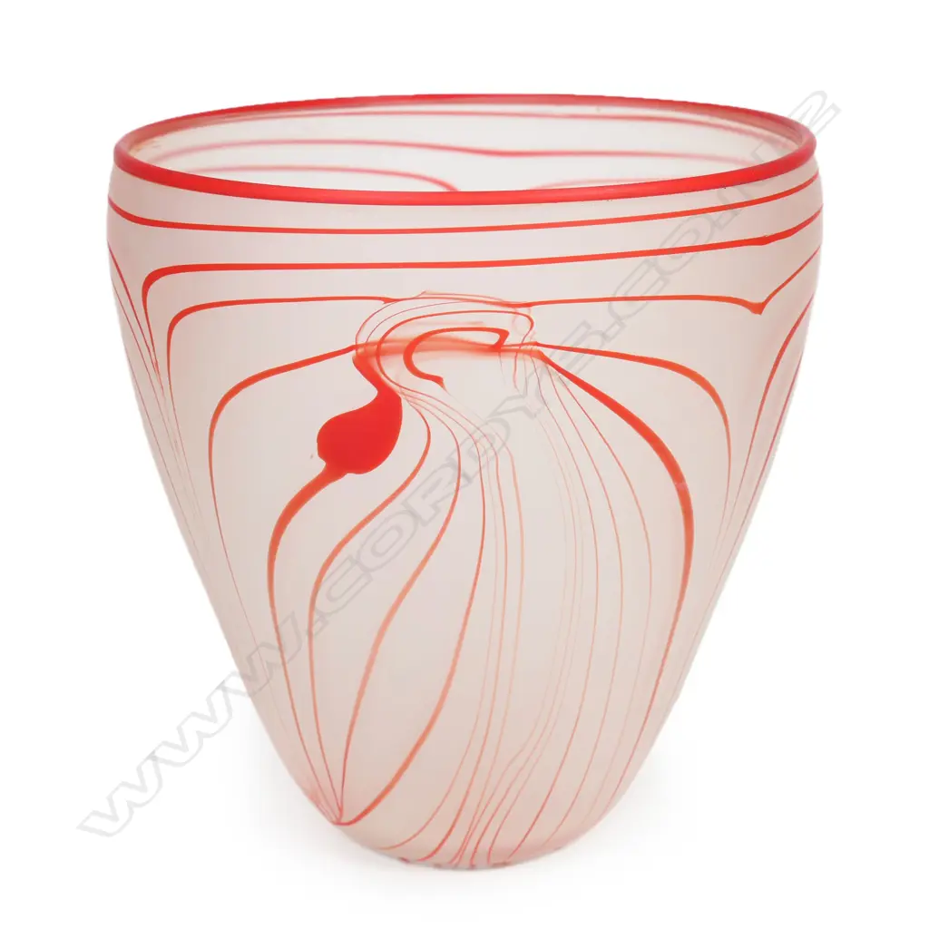 Lynden Over art glass vase with descending red swirls on an opaque ground. H.190mm Image 1++