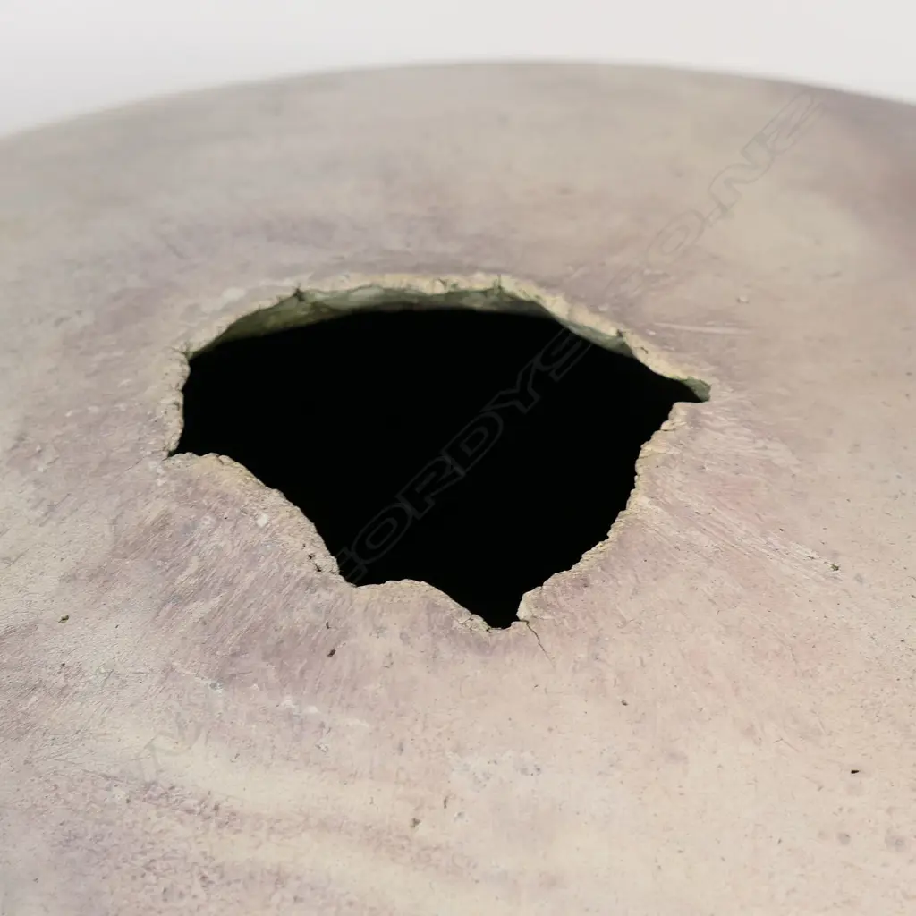 Ray Rogers raku pit fired earthenware orb vessel. Stamped mark to base. H.320mm Dia.460mm. Image 1++