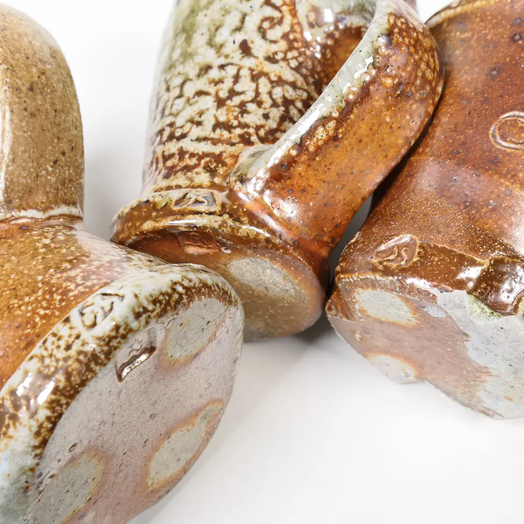 Three Duncan Shearer wood fired vessels; a jug, mug and tumbler. Jug H.125mm. Image 1++