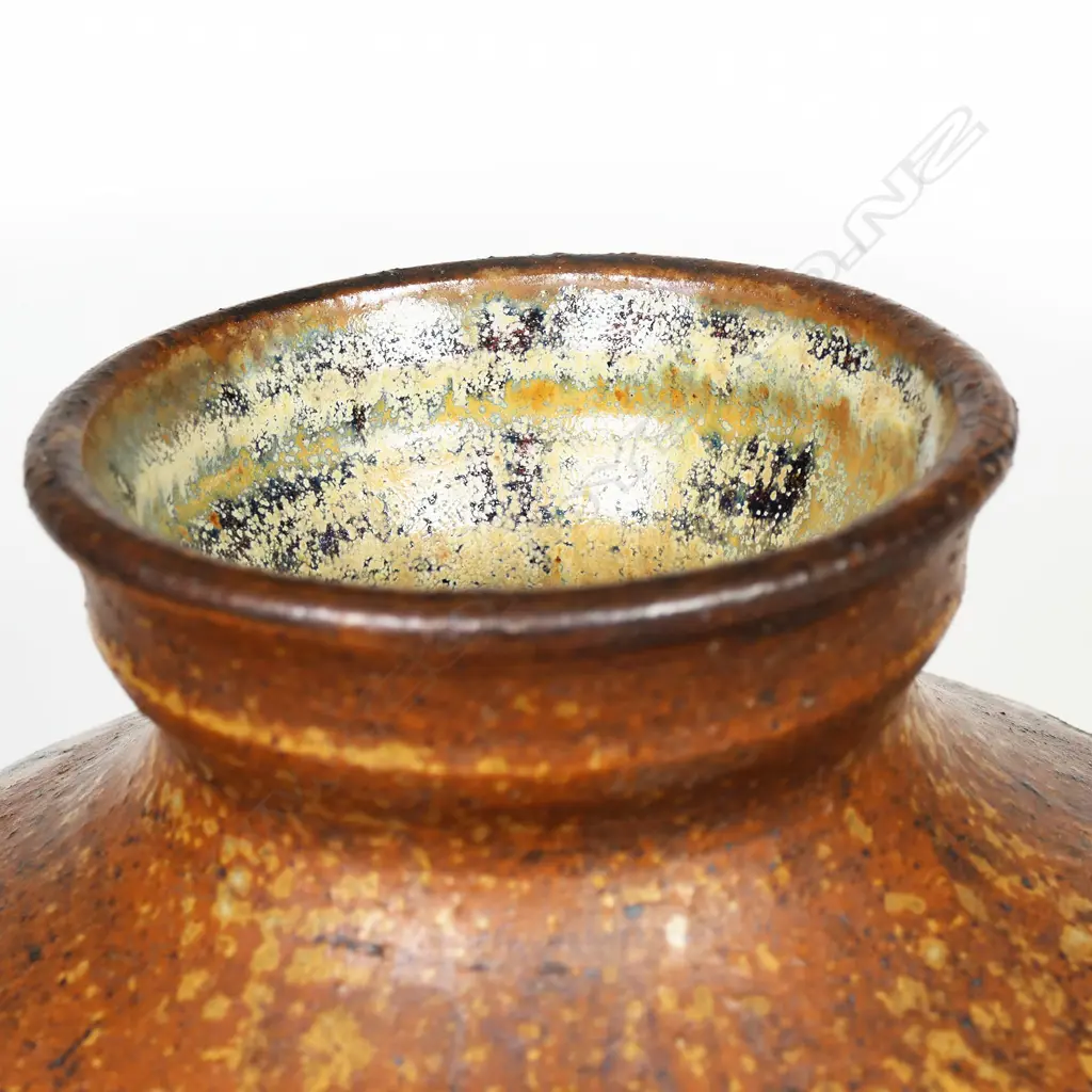 Margaret Symes large 1970's 'dry grass' pot; hand built and heavily textured ovoid form. H.285mm Image 1++