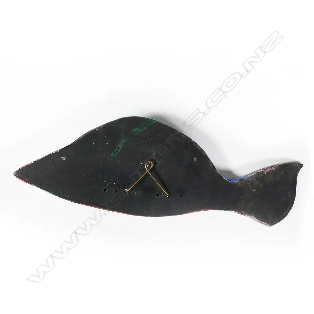 Zeke Wolfe brightly glazed pottery wall mounted fish - zig-zag body design. Incised potter's marks to the reverse. L.400mm Image 1++