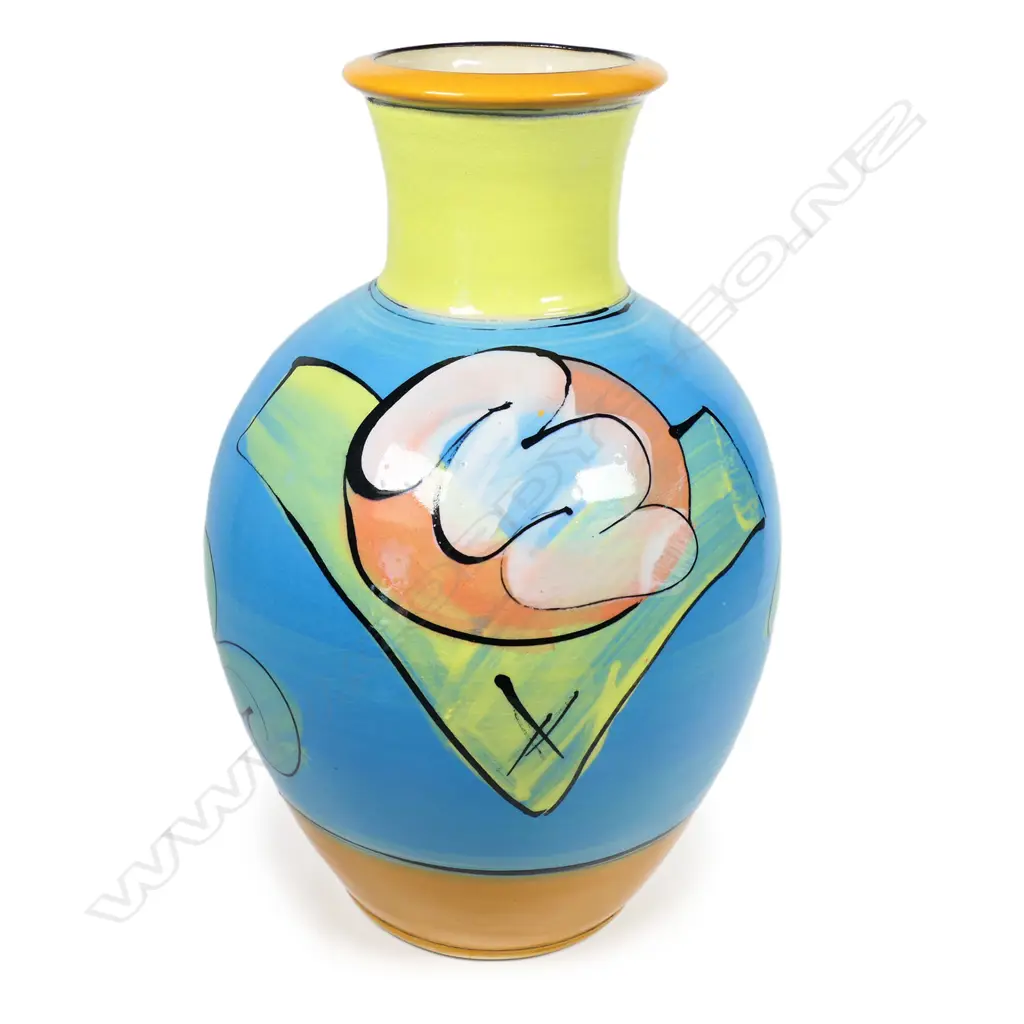 Andrew van der Putten large baluster vase - boldly glazed in vivid pastel colours. Stamped mark at the base. H.320mm Image 1++