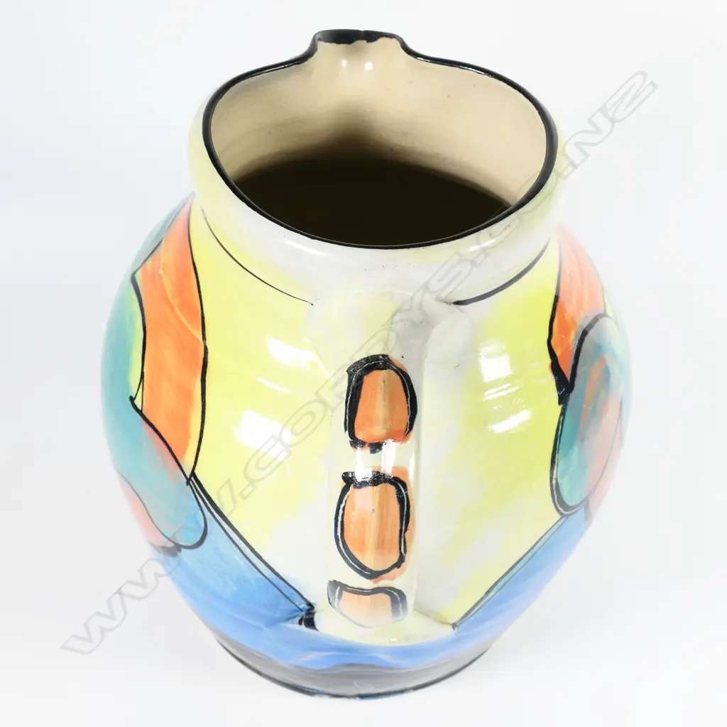 Andrew van der Putten large jug - glazed in vivid pastel colours with bird detail to spout. Stamped mark at the base. H.215mm Image 1++