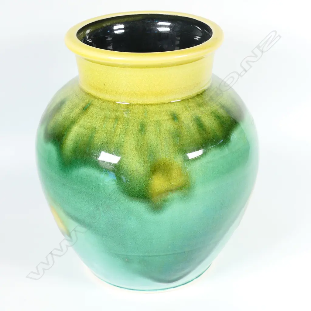 Andrew van der Putten baluster vase - bright yellow and green glaze. Potter's mark to base. H.200mm Image 1++