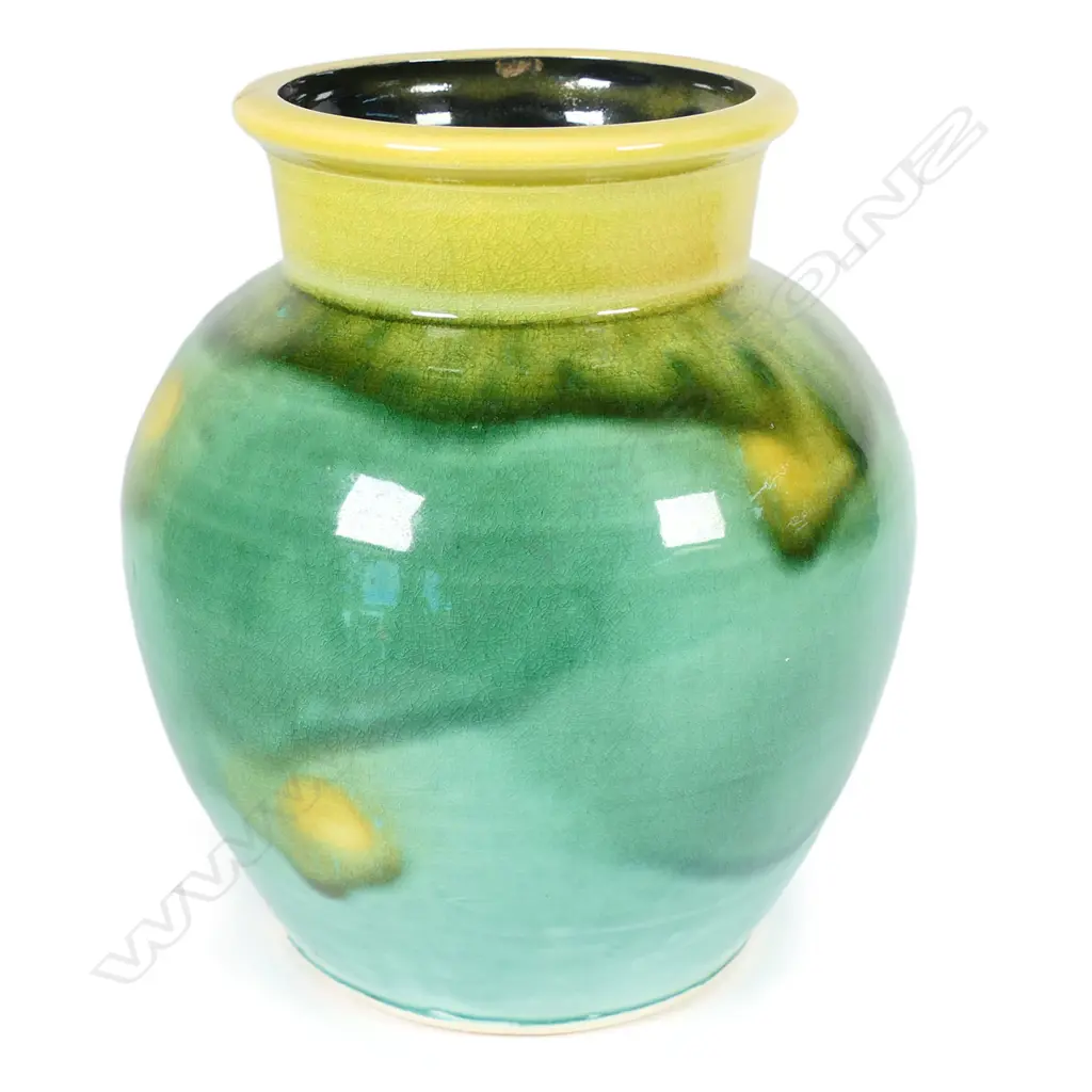 Andrew van der Putten baluster vase - bright yellow and green glaze. Potter's mark to base. H.200mm Image 1++
