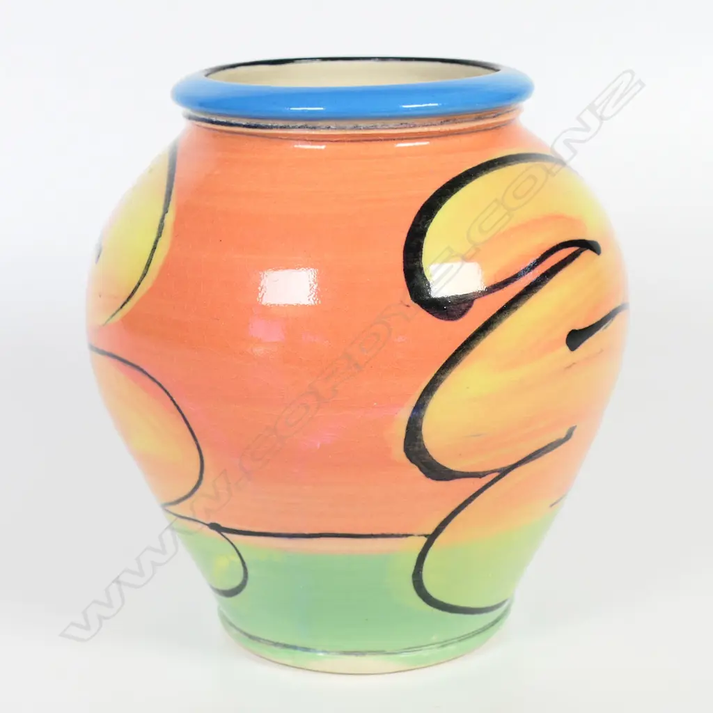 Andrew van der Putten small ovoid vase - modern pastel glazed design. Potter's mark to base. H.130mm Image 1++