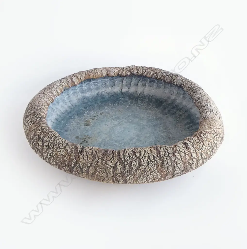Unattributed wide lava bowl with unglazed interior and digital imprints. Unsigned. Dia.390mm Image 1++