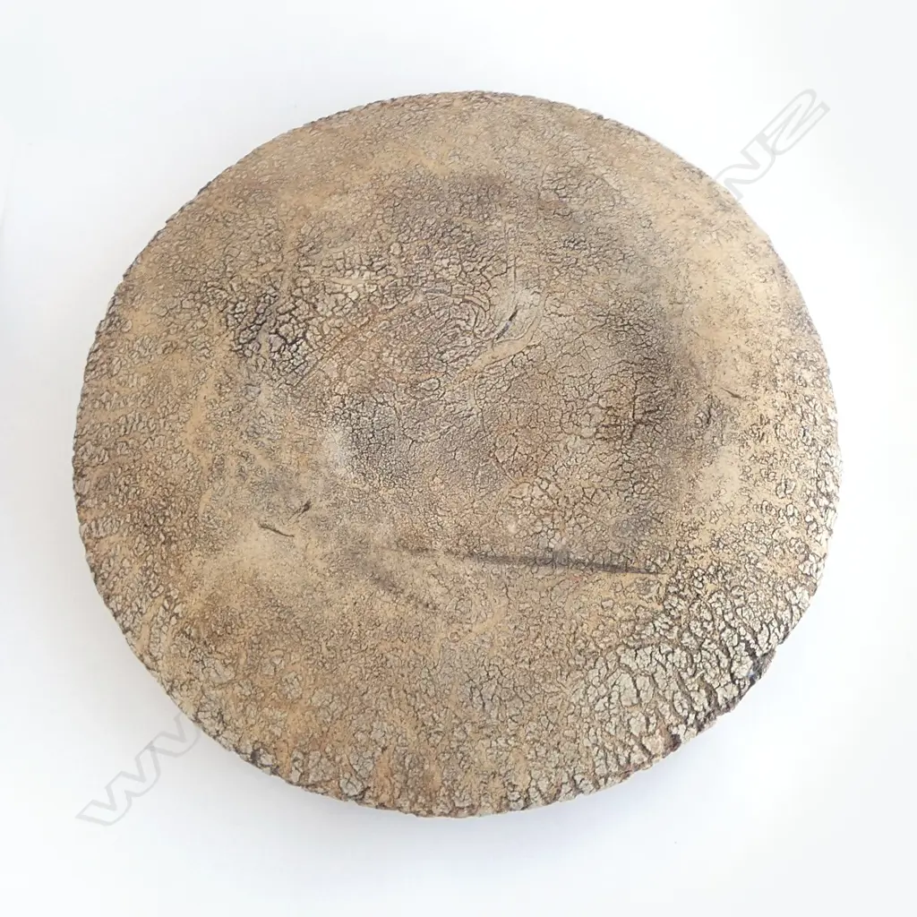 Unattributed wide lava bowl with unglazed interior and digital imprints. Unsigned. Dia.390mm Image 1++