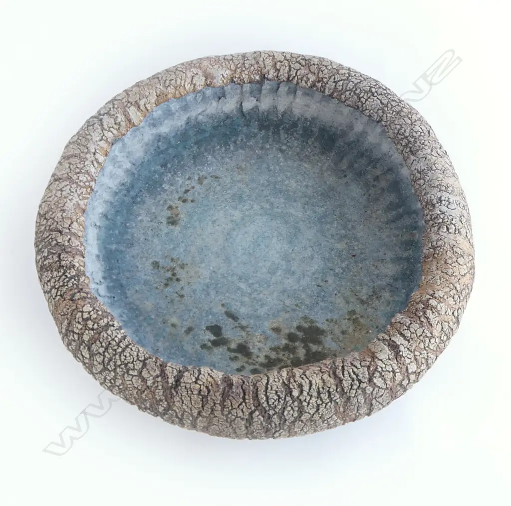 Unattributed wide lava bowl with unglazed interior and digital imprints. Unsigned. Dia.390mm Image 1++