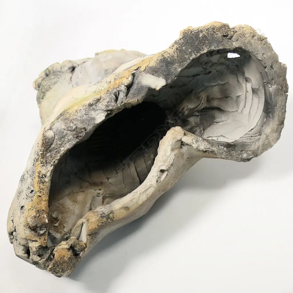 Sculptor unknown modern hand sculpted torso with kintsugi repair in red to top and white dot highlights. H.390mm Image 1++