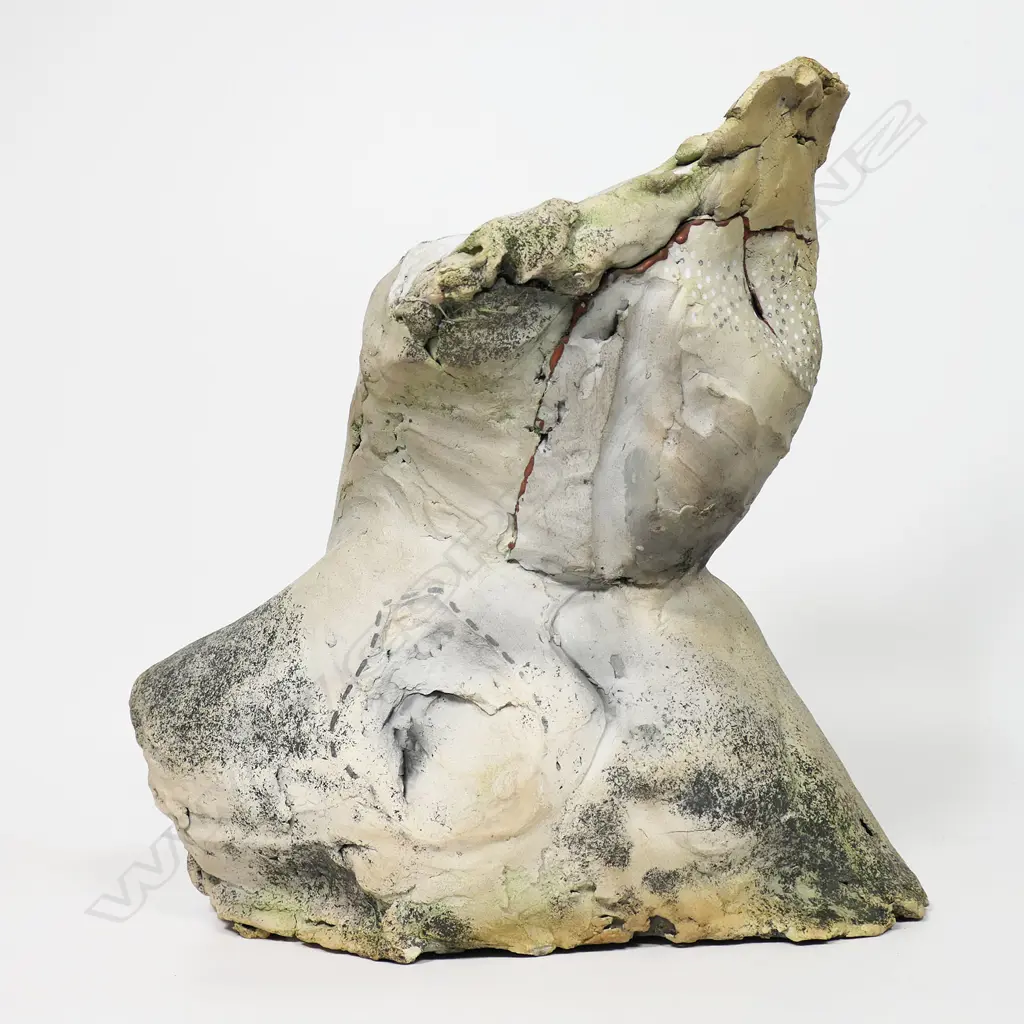 Sculptor unknown modern hand sculpted torso with kintsugi repair in red to top and white dot highlights. H.390mm Image 1++