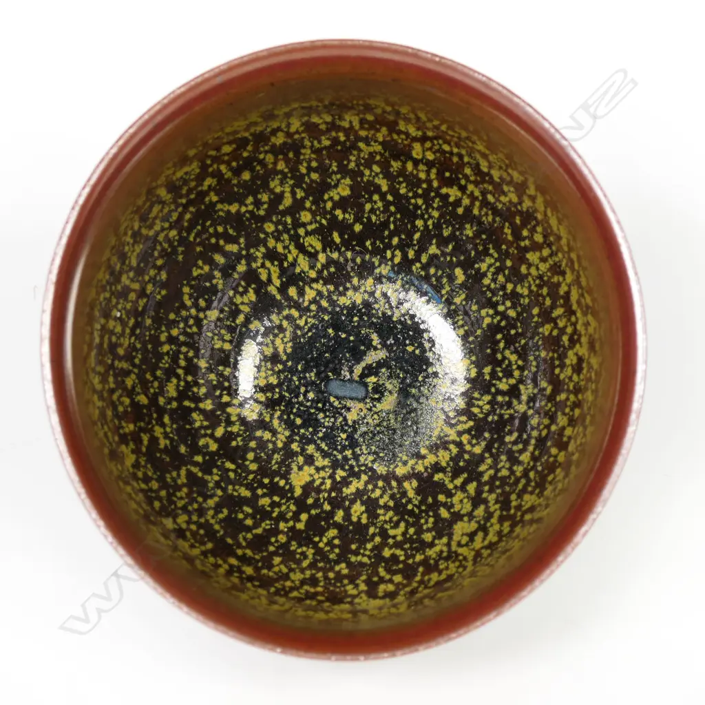 Kyosuke Fujiwara (Japanese 1939-) Yunomi 1974; hare's fur glaze with gold flecked highlights, incised mark. Dia.117mm. With label from Storm with potter named and other details. Image 1++