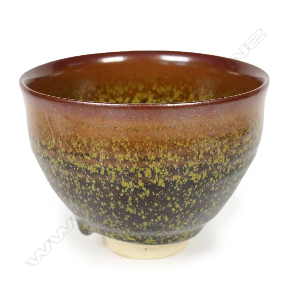 Kyosuke Fujiwara (Japanese 1939-) Yunomi 1974; hare's fur glaze with gold flecked highlights, incised mark. Dia.117mm. With label from Storm with potter named and other details. Image 1++