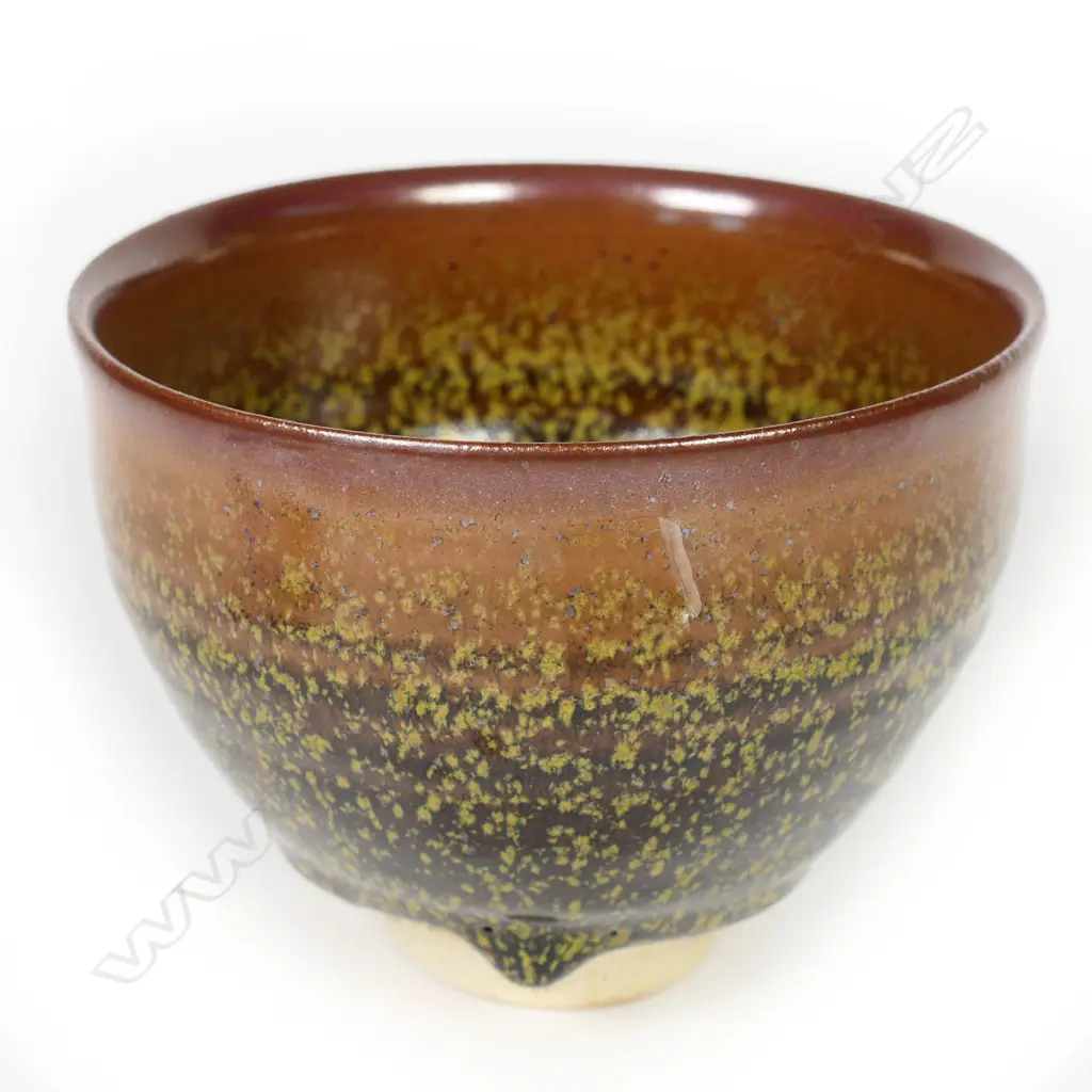 Kyosuke Fujiwara (Japanese 1939-) Yunomi 1974; hare's fur glaze with gold flecked highlights, incised mark. Dia.117mm. With label from Storm with potter named and other details. Image 1++