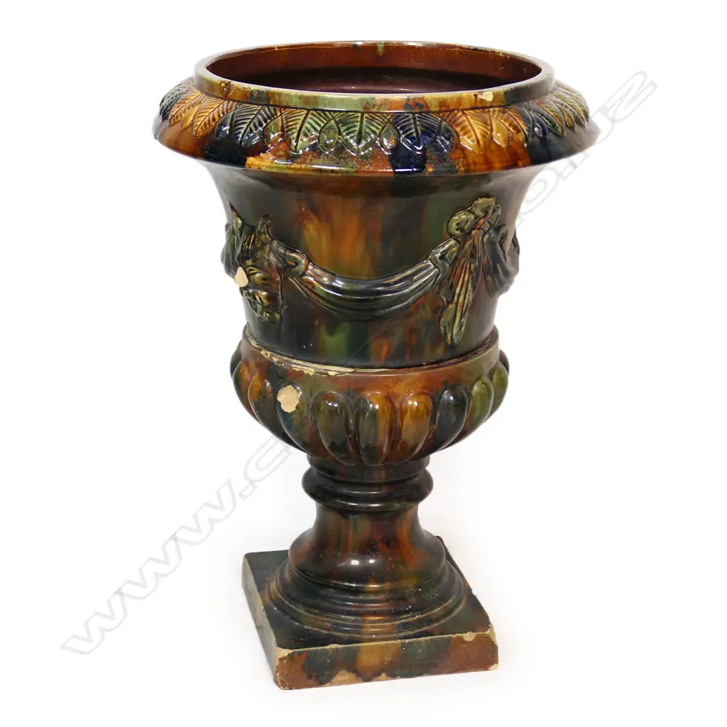 A rare N.Z. early colonial P. Hutson & Co. (Wellington) majolica campana urn, Image 1++