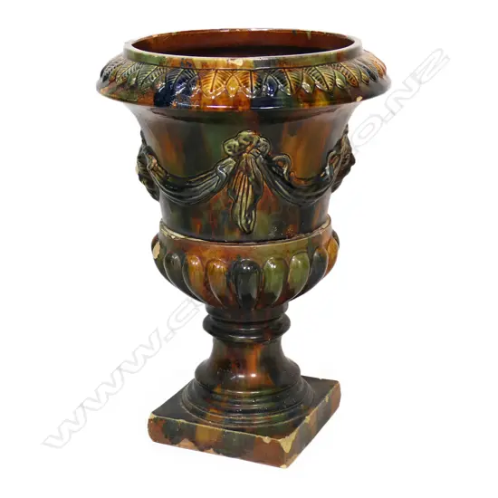 A rare N.Z. early colonial P. Hutson & Co. (Wellington) majolica campana urn,