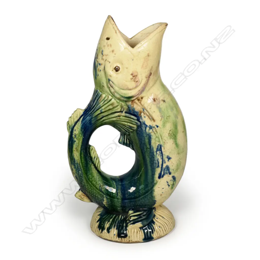 George Boyd (1825–1886) Newton Pottery (1860-1886) rare colonial New Zealand gurgling fish jug, Image 1++