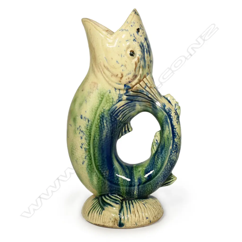 George Boyd (1825–1886) Newton Pottery (1860-1886) rare colonial New Zealand gurgling fish jug, Image 1++