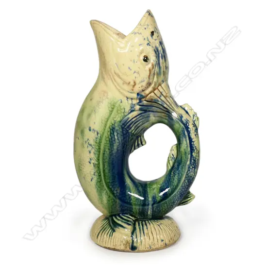 George Boyd (1825–1886) Newton Pottery (1860-1886) rare colonial New Zealand gurgling fish jug,