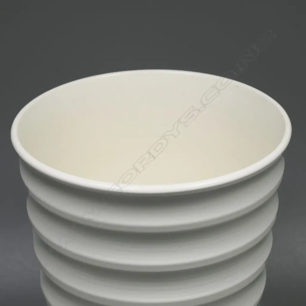 Keith Murray for Wedgwood vase. Moonstone glaze with lathe turned bands. Printed circular mark to base. H.180mm Image 1++