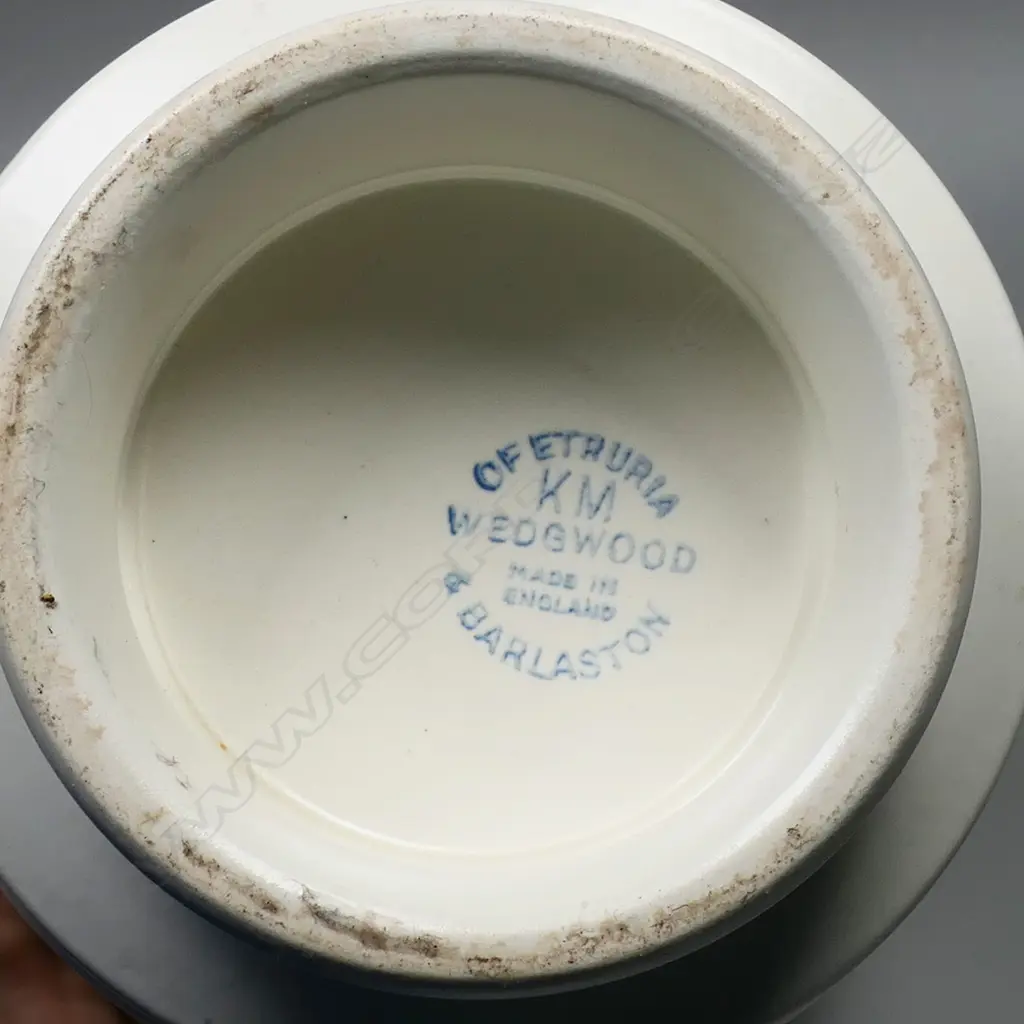 Keith Murray for Wedgwood vase. Moonstone glaze with lathe turned bands. Printed circular mark to base. H.180mm Image 1++