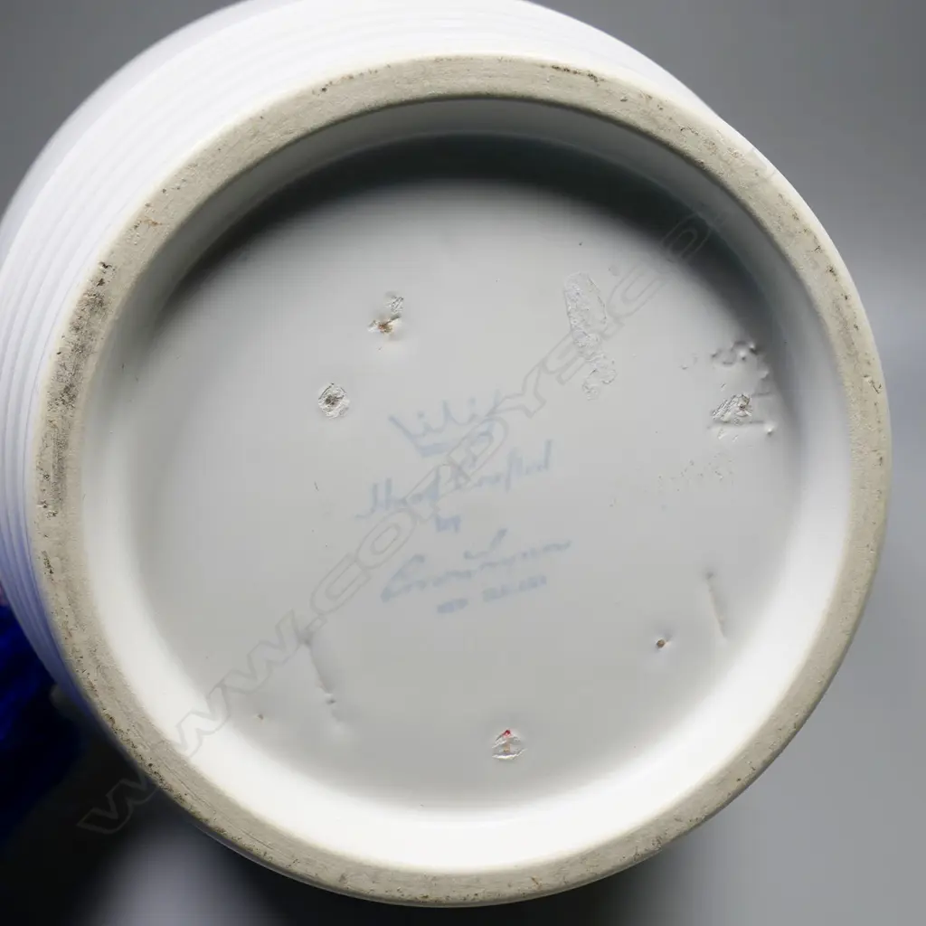 Crown Lynn Shufflebotham hand potted white vase. Baluster shape with lathed cut bands top and bottom. Stamped Hand Crafted by Crown Lynn and incised #57 to base. H.250mm Image 1++