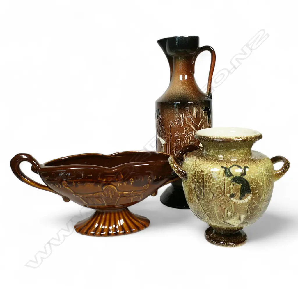 A Titian Egyptian ware ewer with two other N.Z. pieces, Image 1++