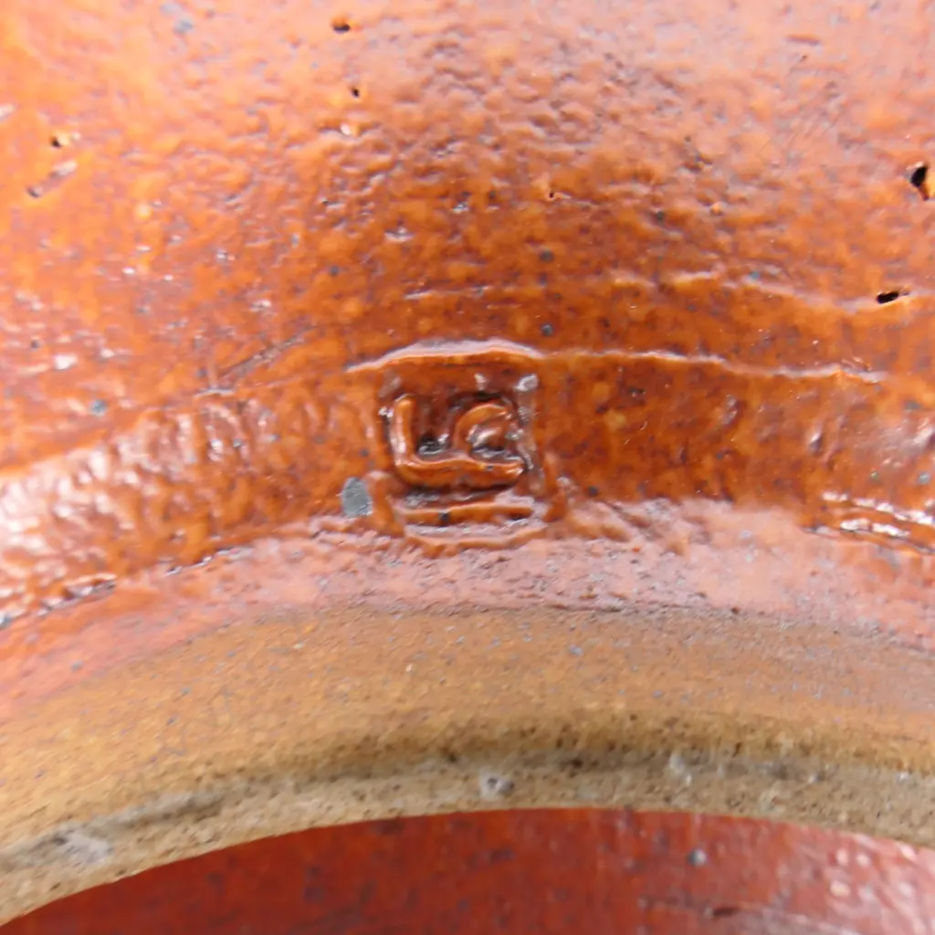 Len Castle shino glazed shallow bowl with repeating pattern below the rim, Image 1++