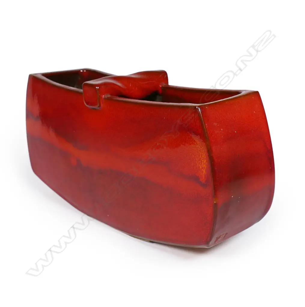 Keith Blight (1933-2017) slab sided trough vase with coiled handle, Image 1++