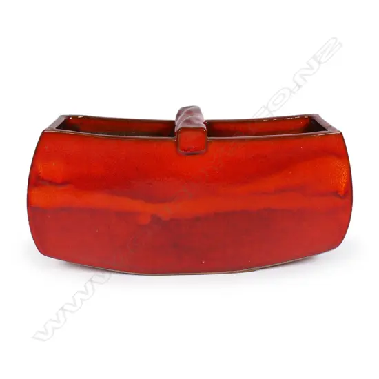 Keith Blight (1933-2017) slab sided trough vase with coiled handle,