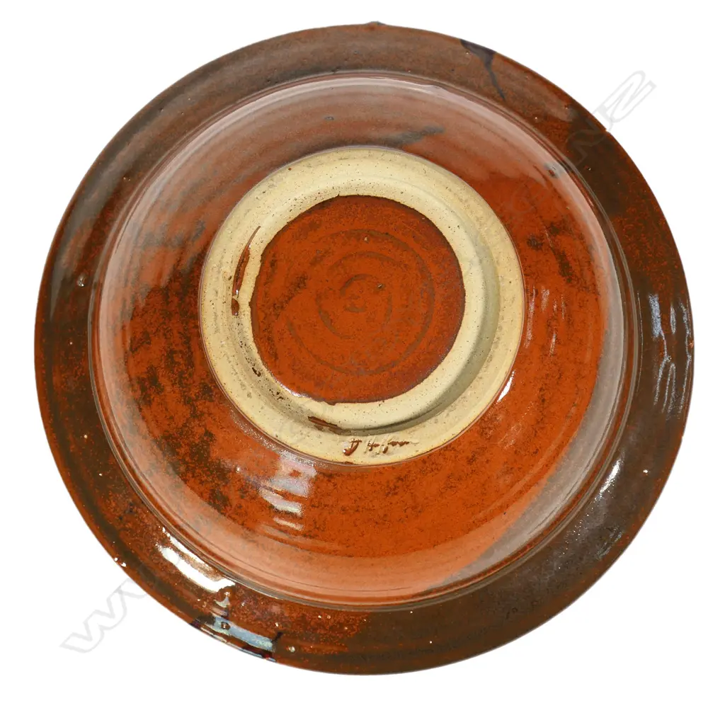 David Huffman tenmoko glazed bowl with flattened rim and ash grey highlights. H.270 x 90mm. Initialled to base Image 1++