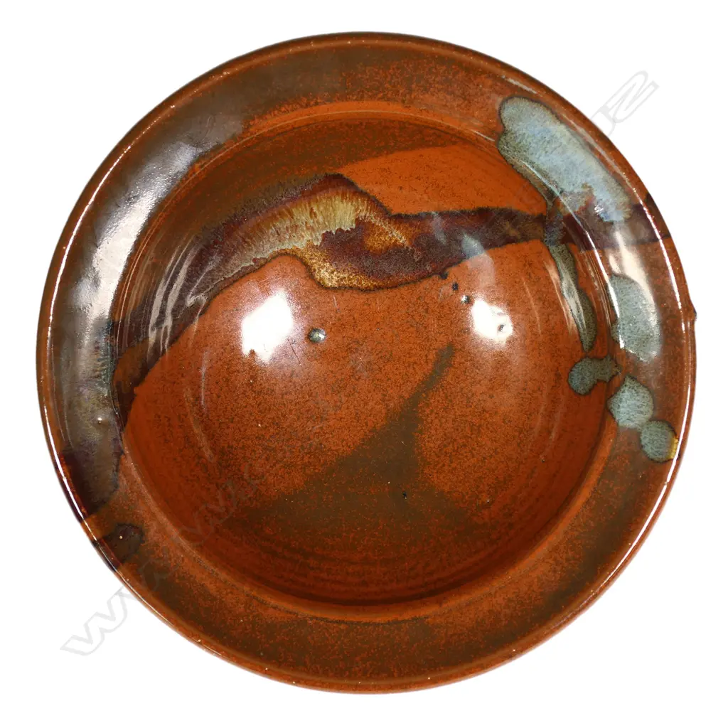 David Huffman tenmoko glazed bowl with flattened rim and ash grey highlights. H.270 x 90mm. Initialled to base Image 1++