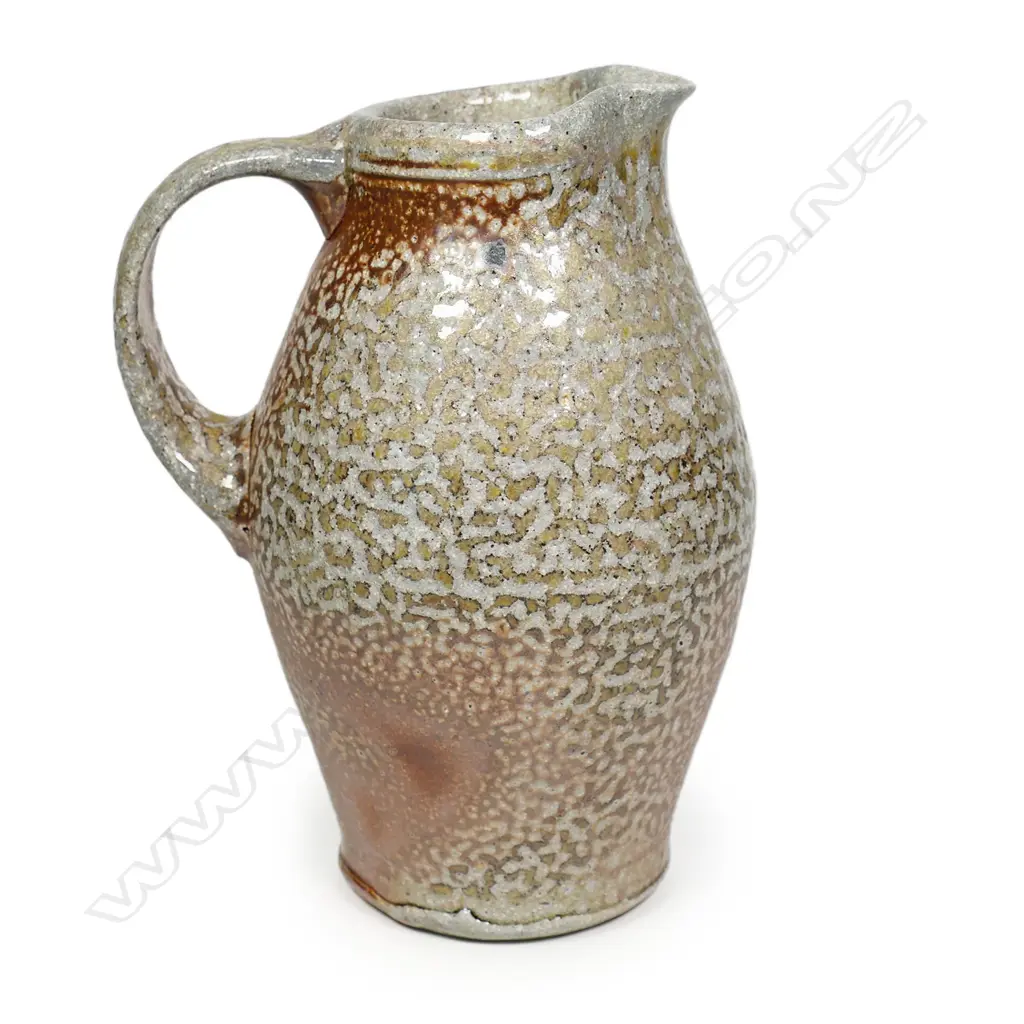 Duncan Shearer wood fired jug with variable gold and brown glaze effects. H.185mm Image 1++