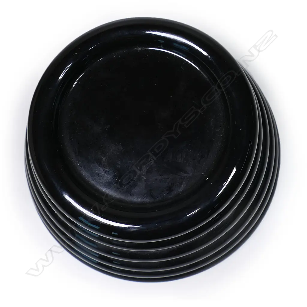 John Parker ribbed white porcelain bowl on a tiered black porcelain stand. Dia.270mm H.200mm with stand. Artist's name and VIII stamped to base Image 1++