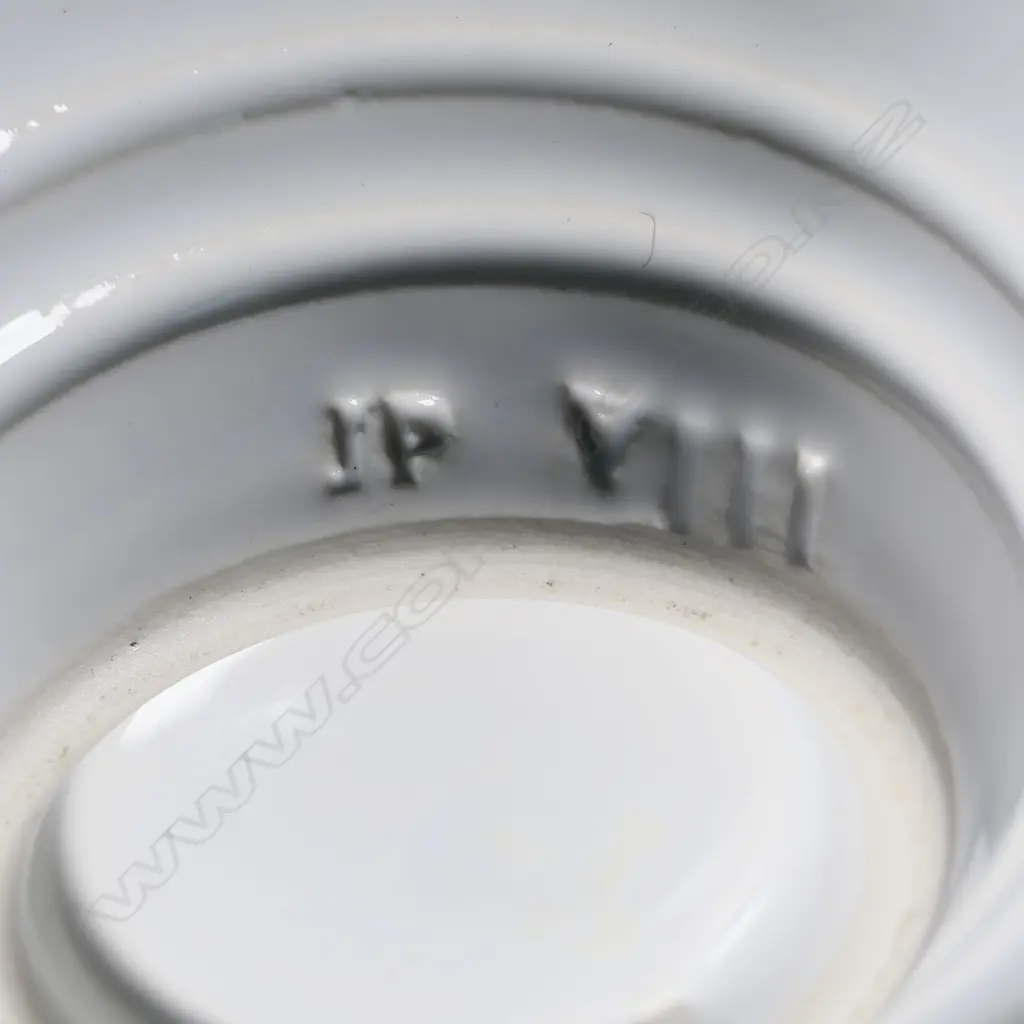 John Parker ribbed white porcelain bowl on a tiered black porcelain stand. Dia.270mm H.200mm with stand. Artist's name and VIII stamped to base Image 1++