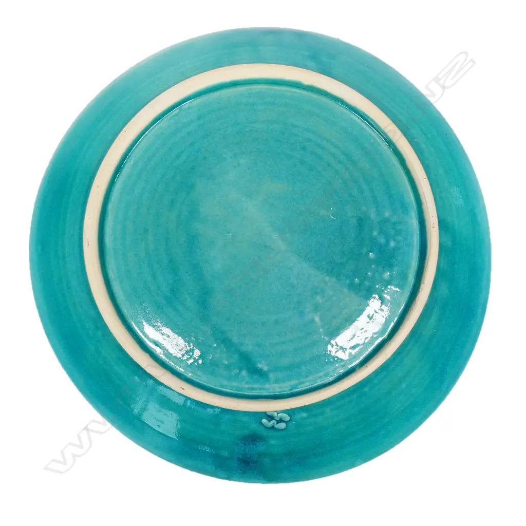 Merilyn Wiseman large oval dish teal glazed with central lattice detail, Image 1++