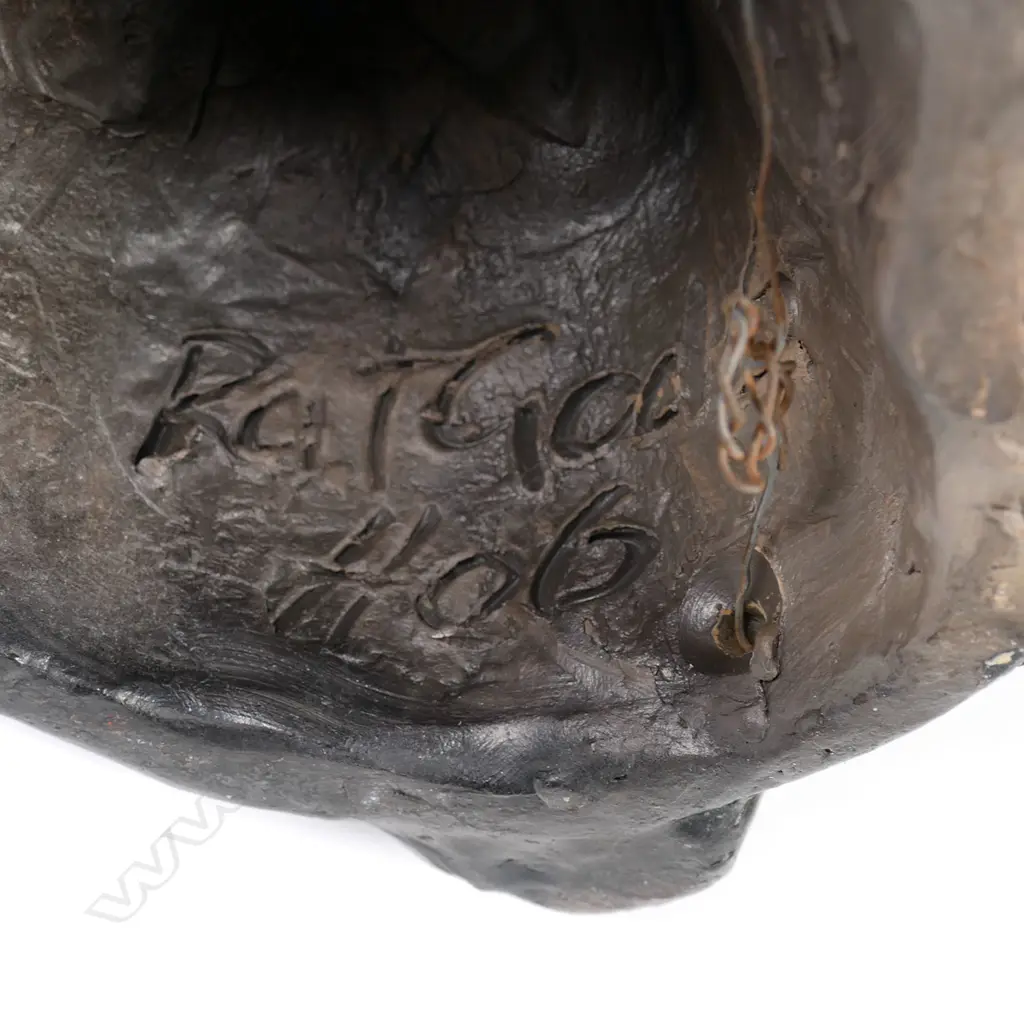 Studio pottery stylised 'Rat God' wall mask with exaggerated large nostrils. Incised potter's marks, Image 1++