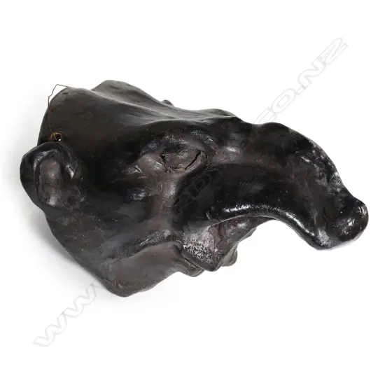 Studio pottery stylised 'Rat God' wall mask with exaggerated large nostrils. Incised potter's marks,