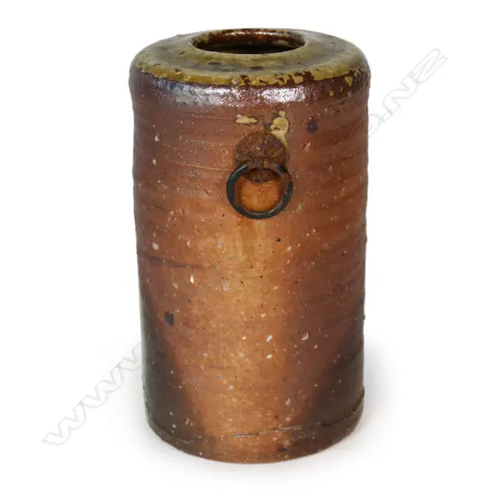 A Japanese vintage Shigaraki anagama fired wall vase,