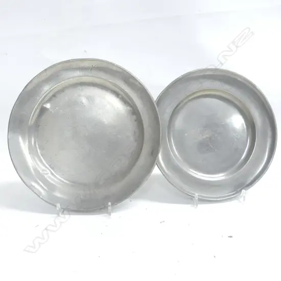 2 19thC PEWTER PLATES 'W V 1820' & 'G Winter 1845' 230mm dia.