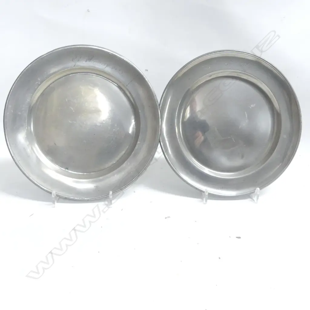 Two 19thC pewter plates: dated 1866 and 1858. Dia. 210mm. Image 1++