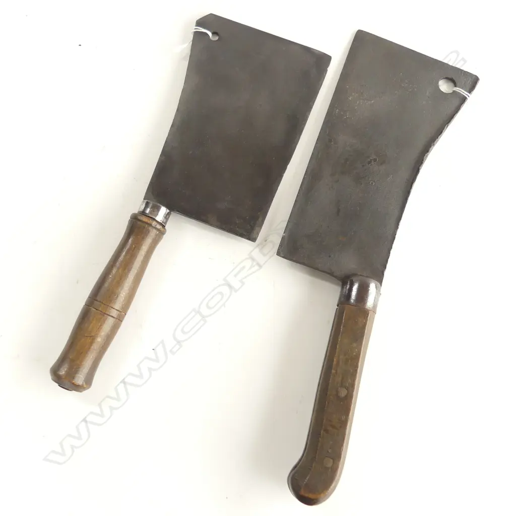 Two antique French kitchen cleaver with fruitwood handle.s Image 1++